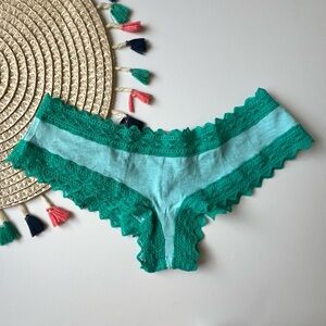 Victoria's Secret PINK Lace Trim Low Rise Cheekster Panty Blue L NEW